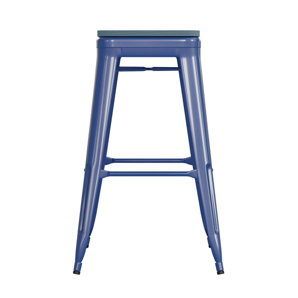 Blue/Teal-Blue |#| Indoor/Outdoor Backless Bar Stool with Poly Seat - Blue/Teal-Blue