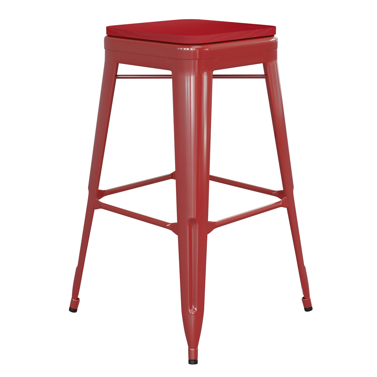 Red/Red |#| Indoor/Outdoor Backless Bar Stool with Poly Seat - Red/Red