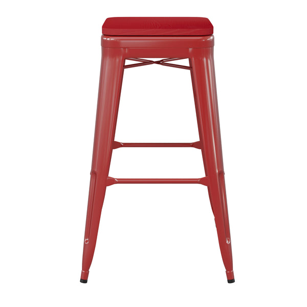 Red/Red |#| Indoor/Outdoor Backless Bar Stool with Poly Seat - Red/Red