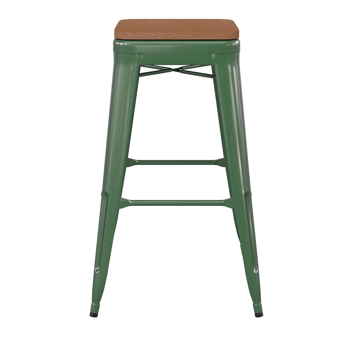 Green/Teak |#| Indoor/Outdoor Backless Bar Stool with Poly Seat - Green/Teak