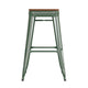 Green/Teak |#| Indoor/Outdoor Backless Bar Stool with Poly Seat - Green/Teak