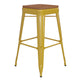 Yellow/Teak |#| Indoor/Outdoor Backless Bar Stool with Poly Seat - Yellow/Teak