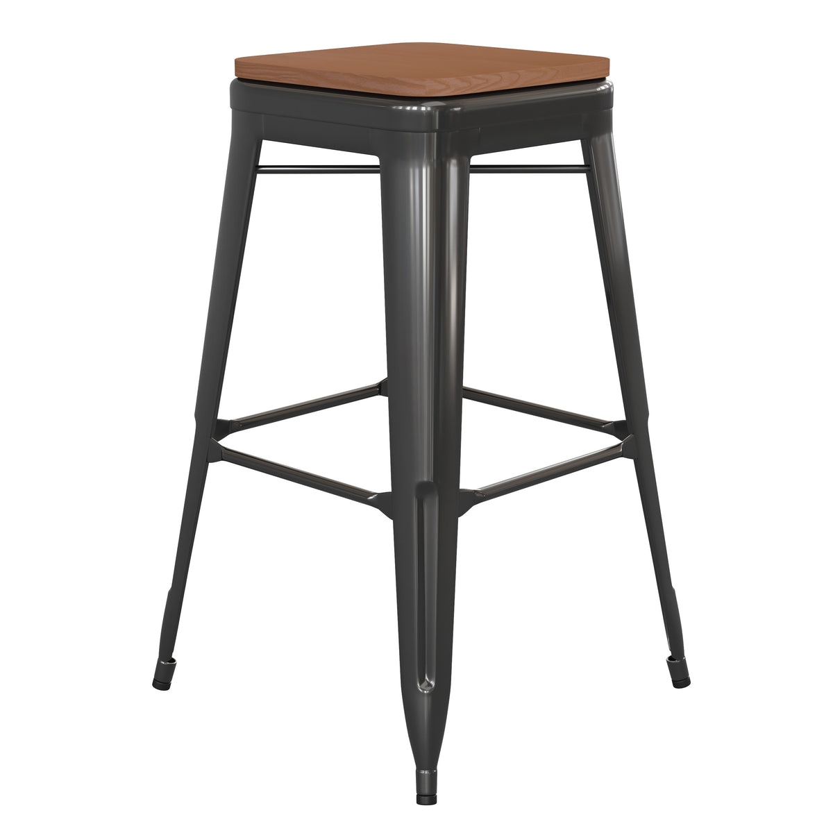 Black/Teak |#| Indoor/Outdoor Backless Bar Stool with Poly Seat - Black/Teak