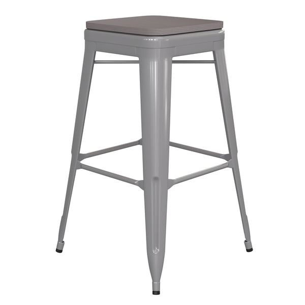 Silver/Gray |#| Indoor/Outdoor Backless Bar Stool with Poly Seat - Silver/Gray