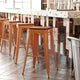 Orange/Teak |#| Indoor/Outdoor Backless Bar Stool with Poly Seat - Orange/Teak