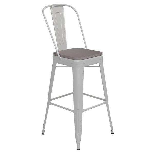 White/Gray |#| All-Weather Commercial Bar Stool with Removable Back/Poly Seat-White/Gray