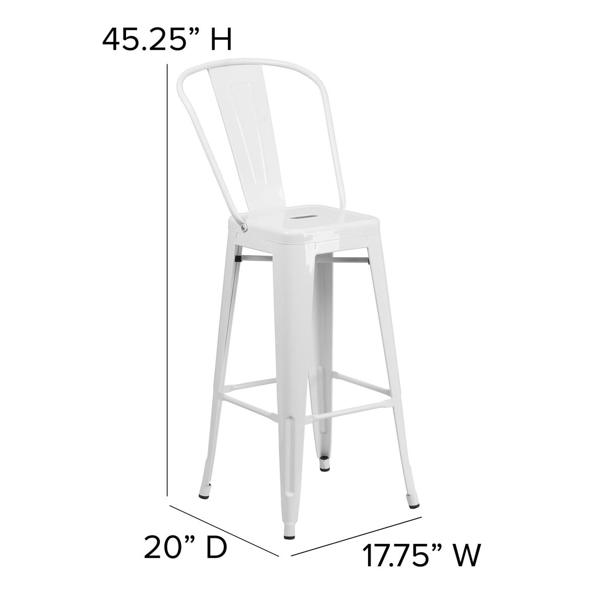 White/Gray |#| All-Weather Commercial Bar Stool with Removable Back/Poly Seat-White/Gray