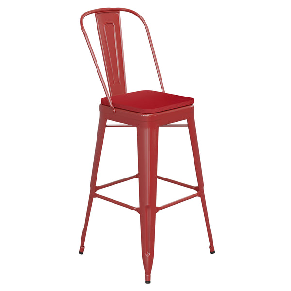 Red/Red |#| All-Weather Commercial Bar Stool with Removable Back/Poly Seat-Red/Red