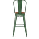 Green/Teak |#| All-Weather Commercial Bar Stool with Removable Back/Poly Seat-Green/Teak