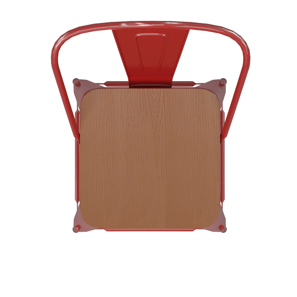 Red/Teak |#| All-Weather Commercial Bar Stool with Removable Back/Poly Seat-Red/Teak