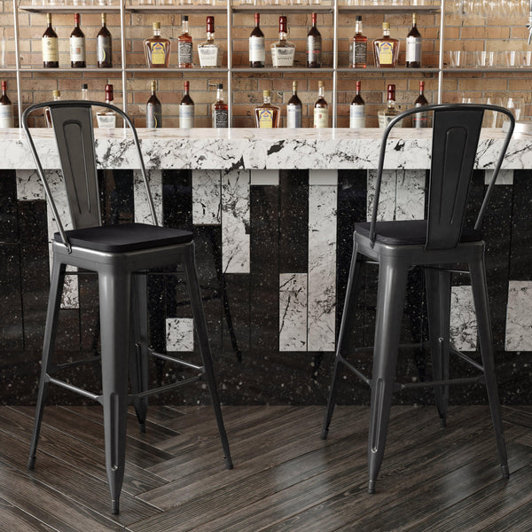 Black/Black |#| All-Weather Commercial Bar Stool with Removable Back/Poly Seat-Black/Black