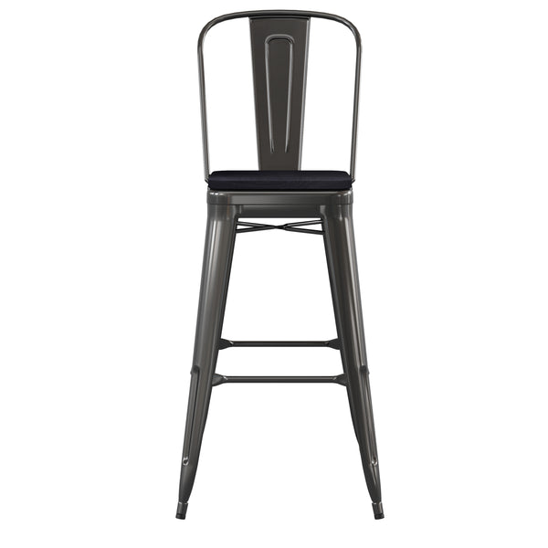 Black/Black |#| All-Weather Commercial Bar Stool with Removable Back/Poly Seat-Black/Black