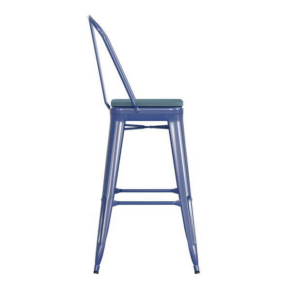 Blue/Teal-Blue |#| All-Weather Commercial Bar Stool with Removable Back/Poly Seat-Blue/Teal