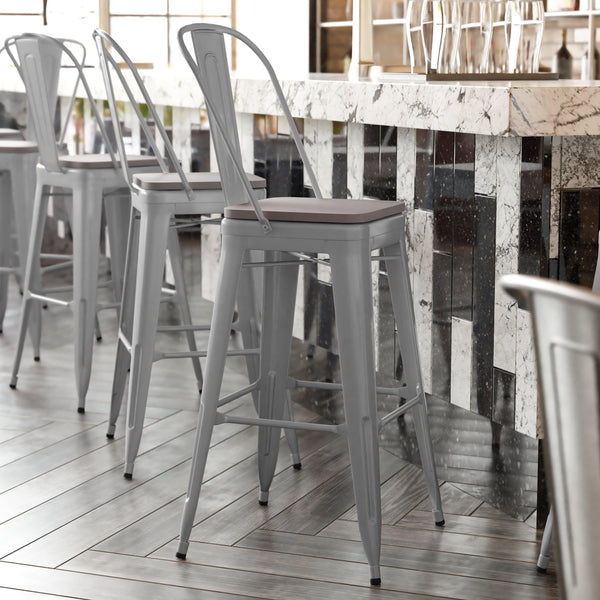 Silver/Gray |#| All-Weather Commercial Bar Stool with Removable Back/Poly Seat-Silver/Gray