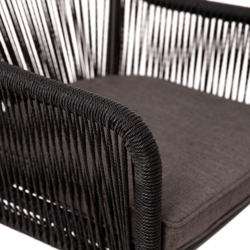 Black/Gray |#| Woven Indoor/Outdoor Stacking Club Chair in Black - Gray Cushions