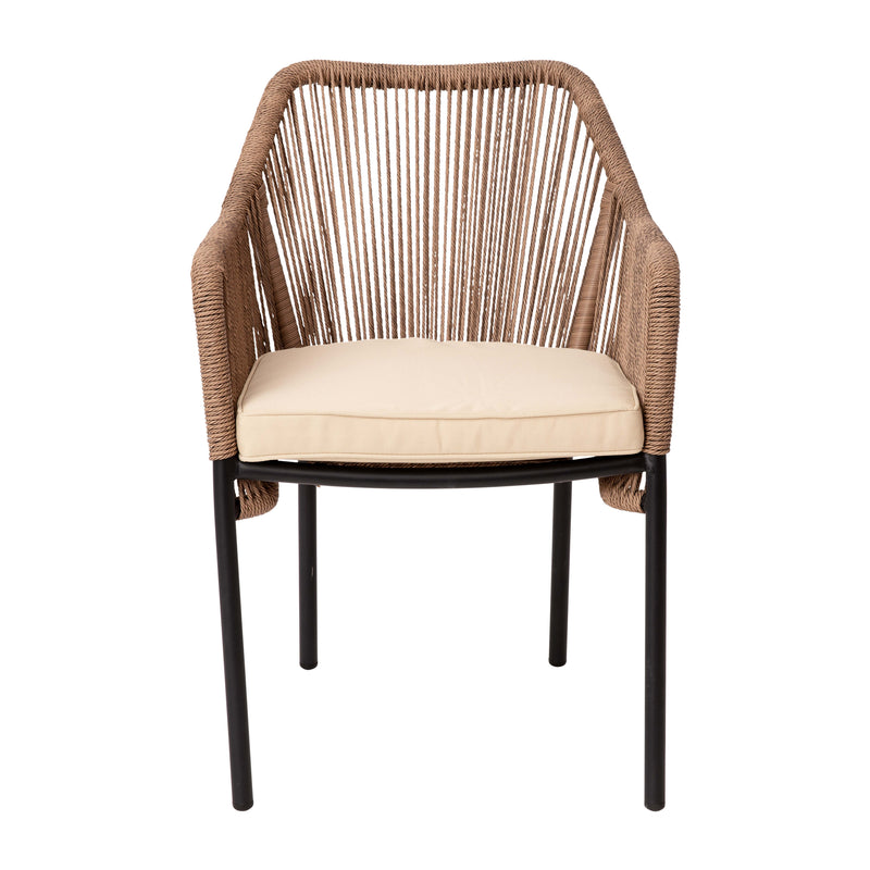 Natural/Ivory |#| Woven Indoor/Outdoor Stacking Club Chair in Natural - Ivory Cushions