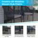 Black/Gray |#| Woven Indoor/Outdoor Stacking Club Chairs in Black - Gray Cushions-Set of 2