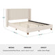 Beige Fabric/Walnut Legs,Queen |#| Faux Linen Queen Size Platform Bed with Channel Stitched Headboard in Beige