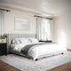 Gray Fabric/Black Legs,King |#| Faux Linen King Size Platform Bed with Channel Stitched Headboard in Gray