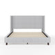 Gray Fabric/Black Legs,Queen |#| Faux Linen Queen Size Platform Bed with Channel Stitched Headboard in Gray