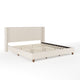 Beige Fabric/Walnut Legs,King |#| Faux Linen King Size Platform Bed with Channel Stitched Headboard in Beige