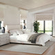 Beige Fabric/Walnut Legs,King |#| Faux Linen King Size Platform Bed with Channel Stitched Headboard in Beige