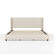 Beige Fabric/Walnut Legs,King |#| Faux Linen King Size Platform Bed with Channel Stitched Headboard in Beige