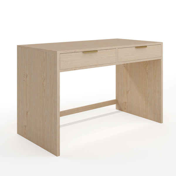 Light Natural Frame/Brushed Gold Hardware |#| Light Natural Home Office Modular Desk with 2 Drawers and Brushed Gold Hardware