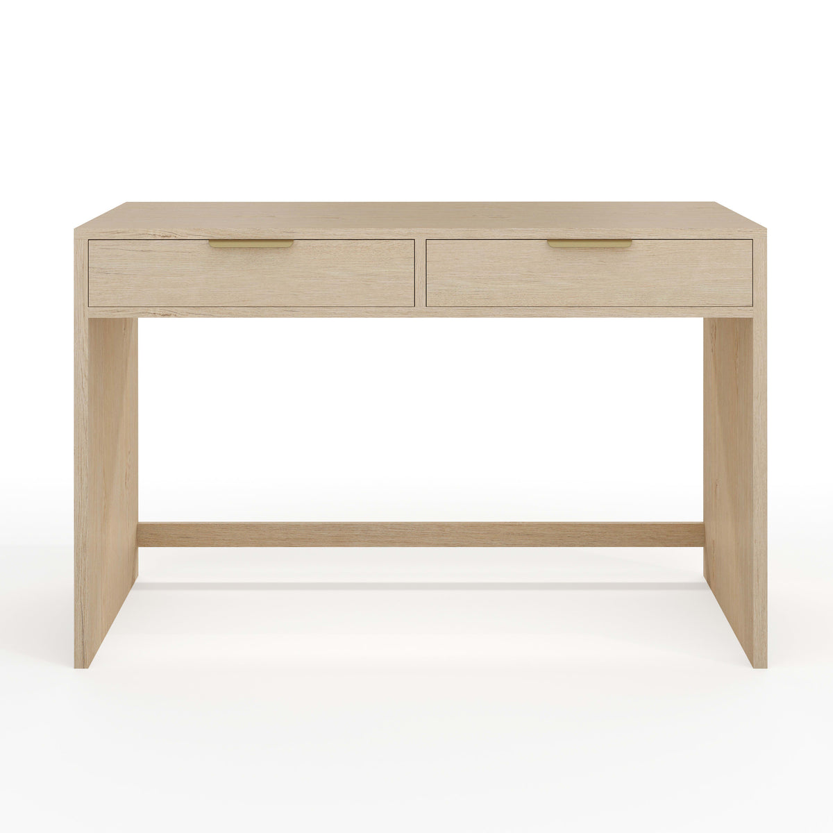 Light Natural Frame/Brushed Gold Hardware |#| Light Natural Home Office Modular Desk with 2 Drawers and Brushed Gold Hardware