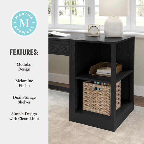 Black |#| Black Home Office Modular 2 Tier Open Bookshelf