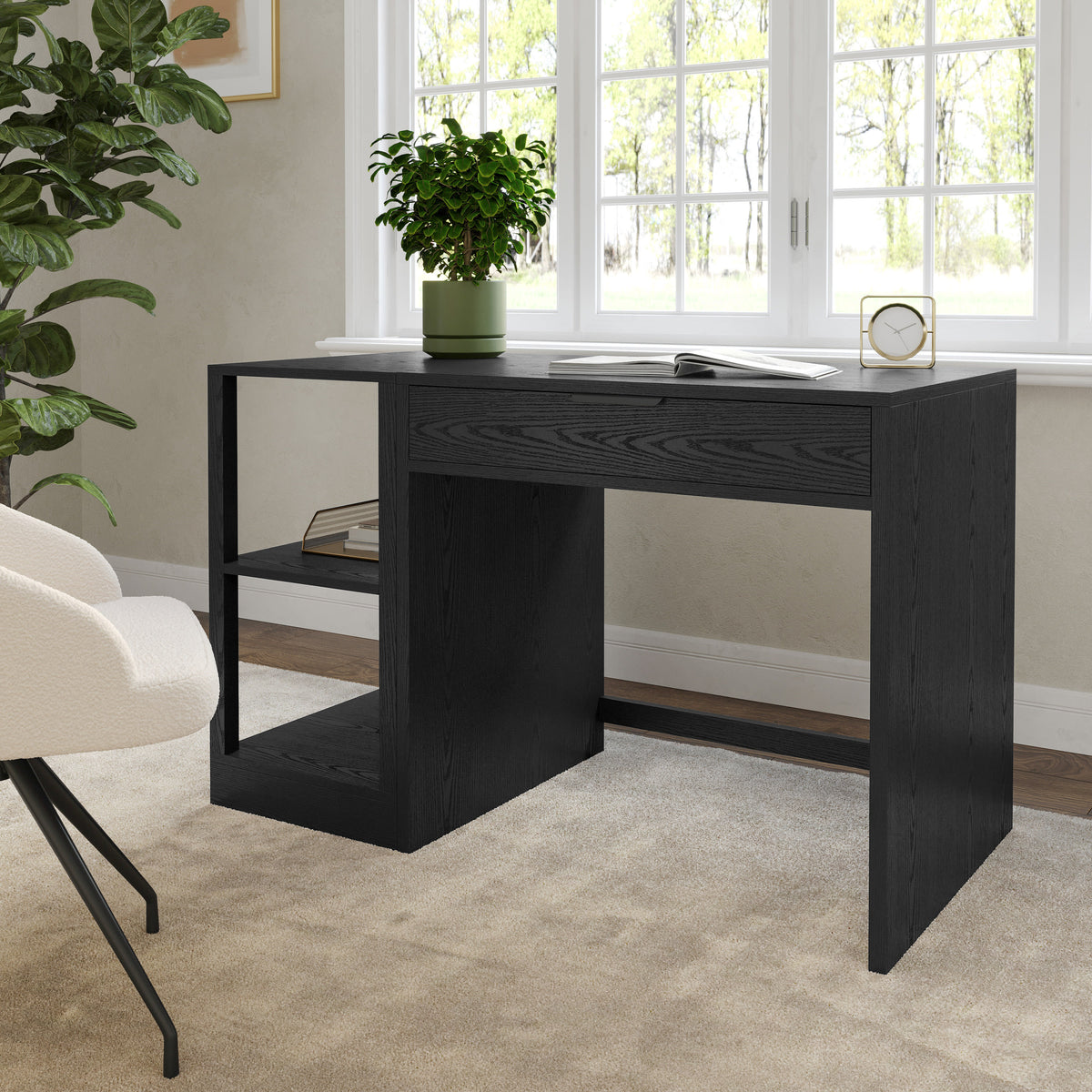 Black |#| Black Home Office Modular 2 Tier Open Bookshelf