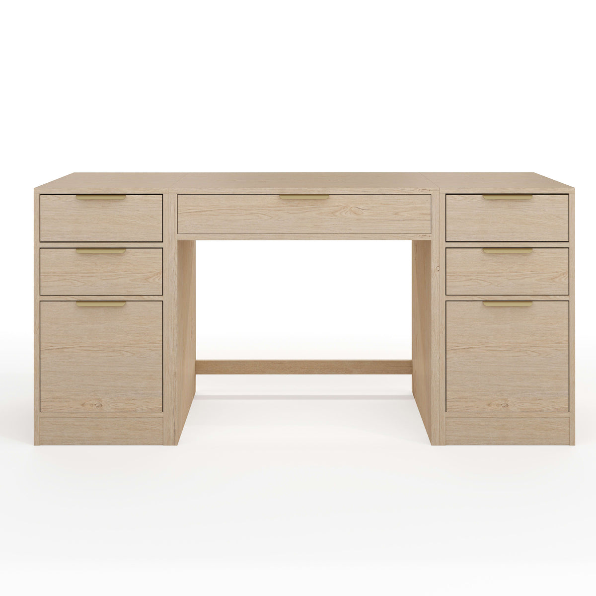 Light Natural |#| LT NAT Modular 1 Drawer Desk & Dual 3 Drawer File Cabinets - Brshed GLD Hardware