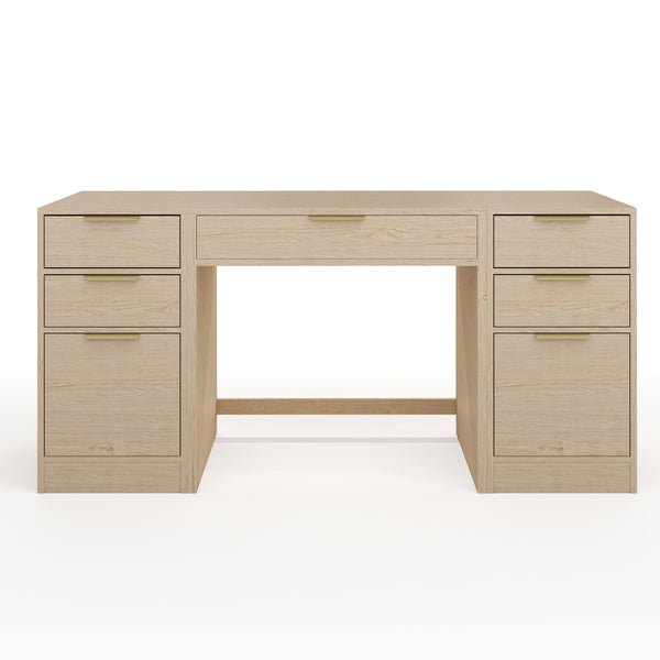 Light Natural |#| LT NAT Modular 1 Drawer Desk & Dual 3 Drawer File Cabinets - Brshed GLD Hardware