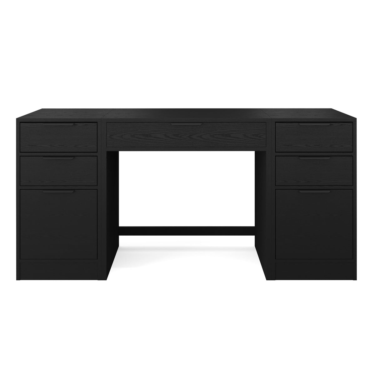 Black |#| Bk Modular 1 Drawer Desk & Dual 3 Drawer File Cabinets - Oil Rubbed Brz Hardware