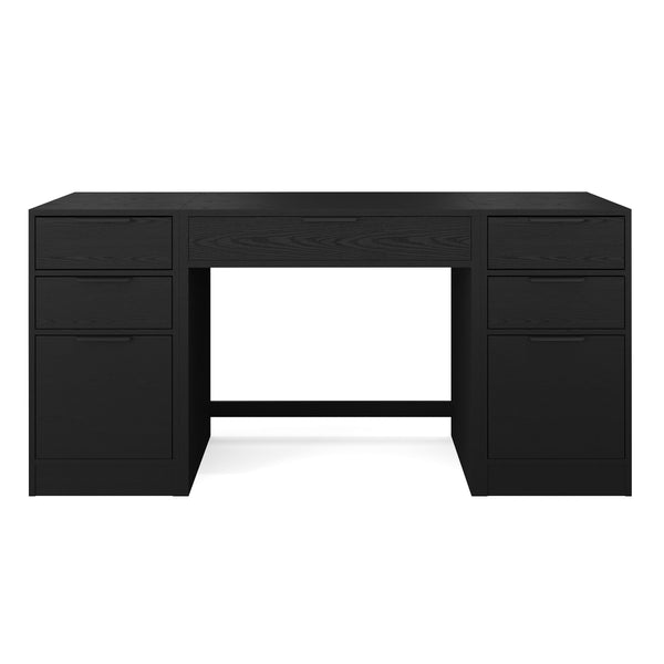 Black |#| Bk Modular 1 Drawer Desk & Dual 3 Drawer File Cabinets - Oil Rubbed Brz Hardware