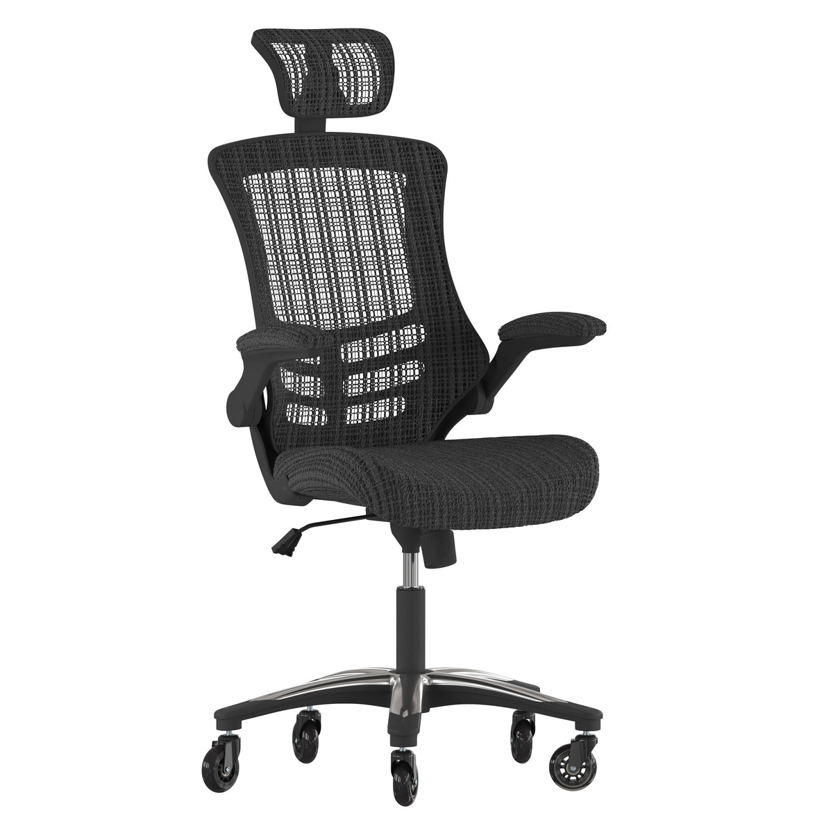 Ergonomic Swivel Task Chair with Roller Wheels & Flip Up Arms - Black Mesh