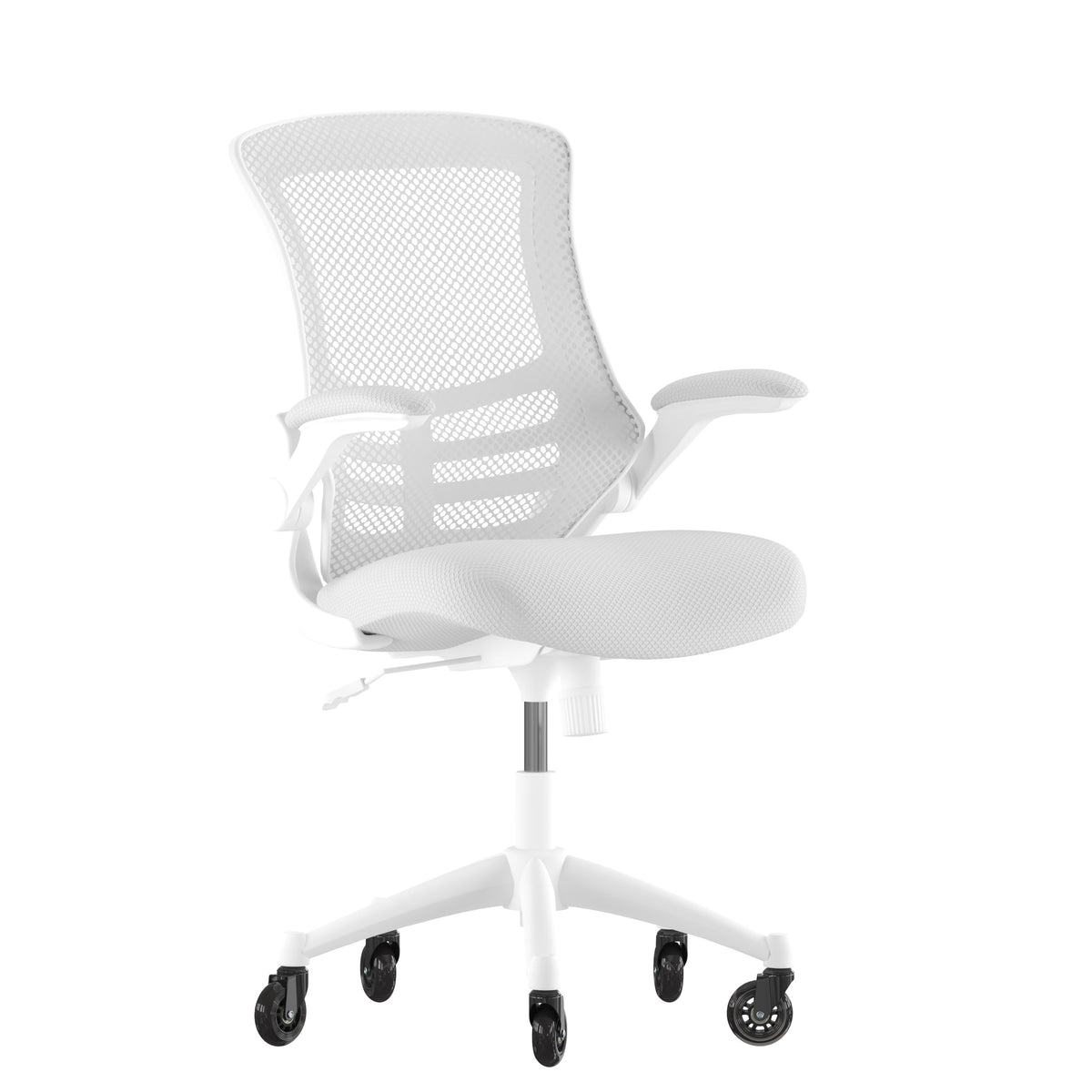 Light Gray Mesh/White Frame |#| Ergonomic Swivel Task Chair with Roller Wheels & Flip Up Arms - Gray Mesh