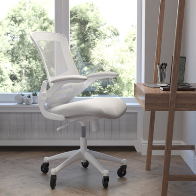 Kelista Mid-Back Swivel Ergonomic Task Office Chair with Flip-Up Arms and Transparent Roller Wheels - View 2