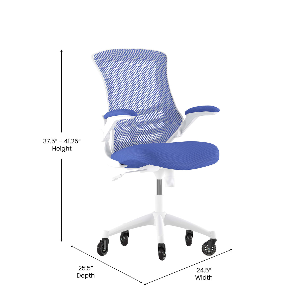 Blue Mesh/White Frame |#| Ergonomic Swivel Task Chair with Roller Wheels & Flip Up Arms - Blue Mesh