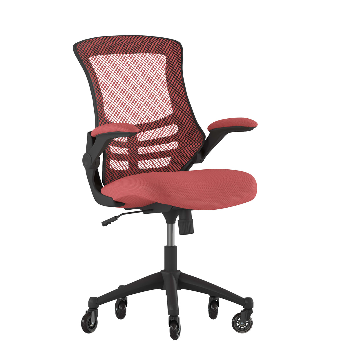 Red Mesh/Black Frame |#| Ergonomic Swivel Task Chair with Roller Wheels & Flip Up Arms - Red Mesh