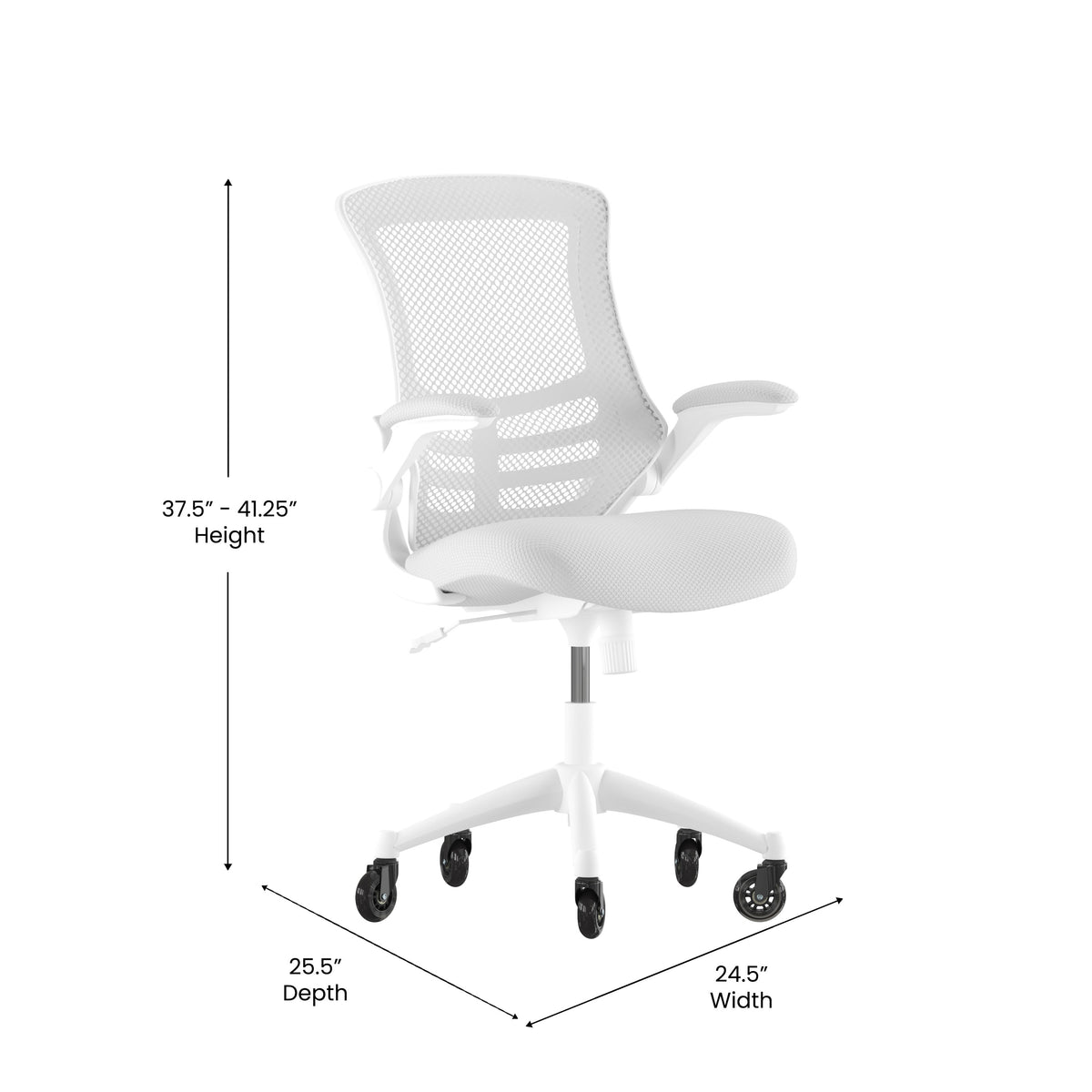 Light Gray Mesh/White Frame |#| Ergonomic Swivel Task Chair with Roller Wheels & Flip Up Arms - Gray Mesh