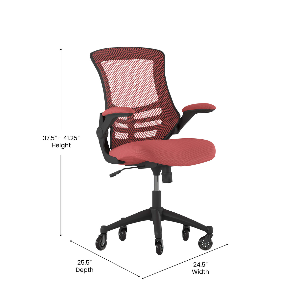 Red Mesh/Black Frame |#| Ergonomic Swivel Task Chair with Roller Wheels & Flip Up Arms - Red Mesh