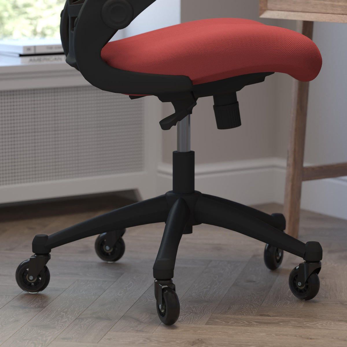 Red Mesh/Black Frame |#| Ergonomic Swivel Task Chair with Roller Wheels & Flip Up Arms - Red Mesh