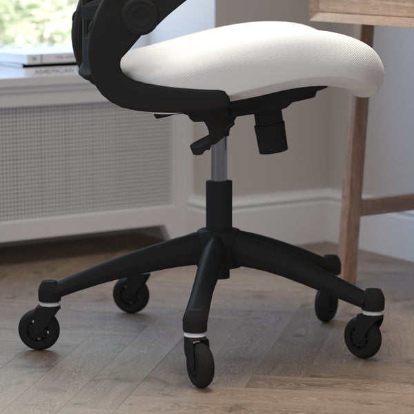 White Mesh/Black Frame |#| Ergonomic Swivel Task Chair with Roller Wheels & Flip Up Arms - White Mesh