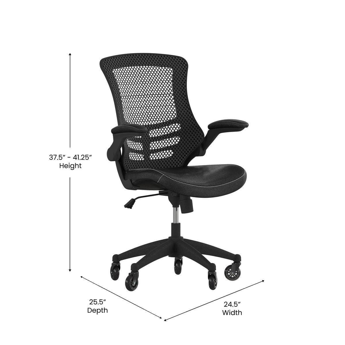 Black Mesh & LeatherSoft/Black Frame |#| Ergonomic Swivel Task Chair with Roller Wheels & Flip Up Arms-Black LeatherSoft