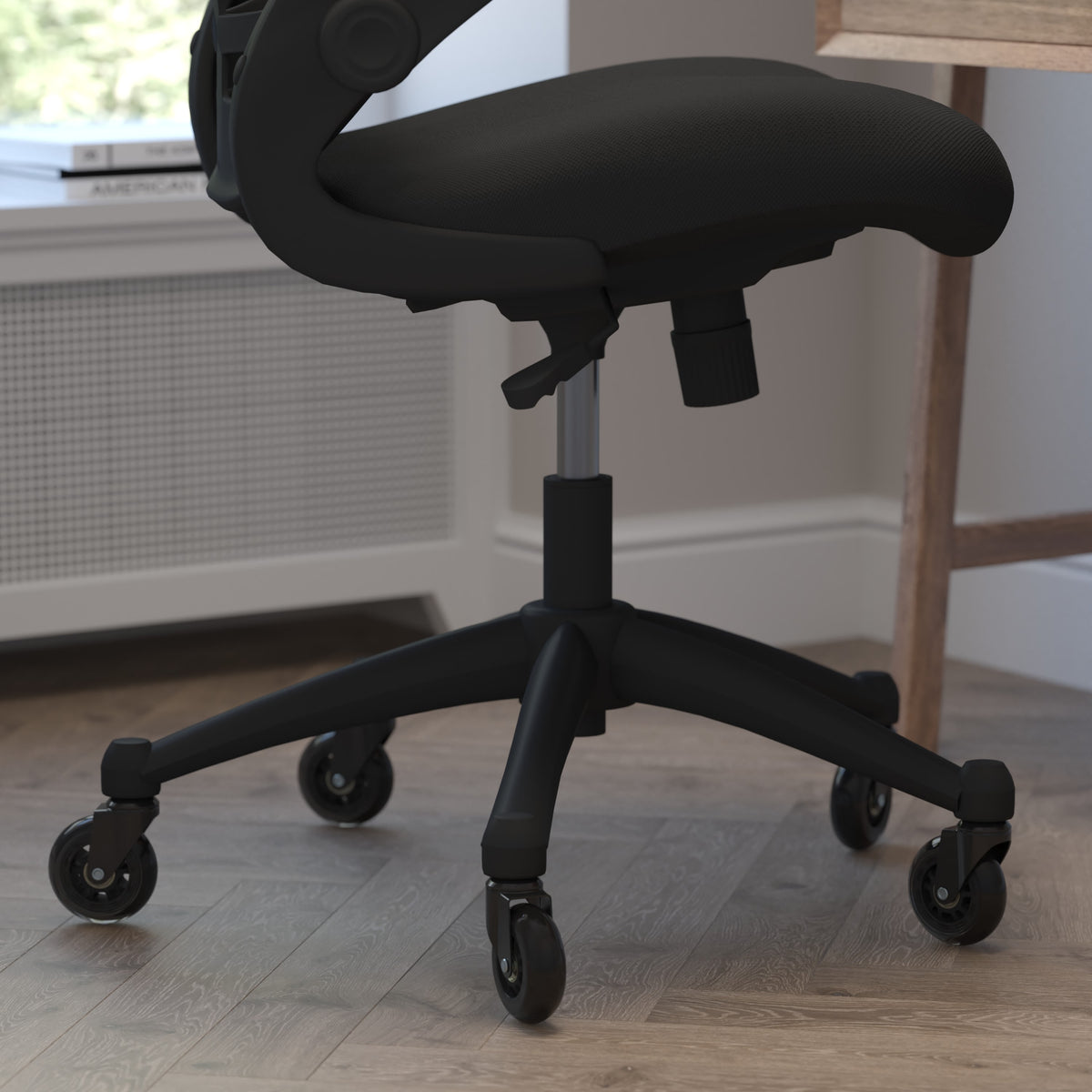 Black Mesh/Black Frame |#| Ergonomic Swivel Task Chair with Roller Wheels & Flip Up Arms - Black Mesh