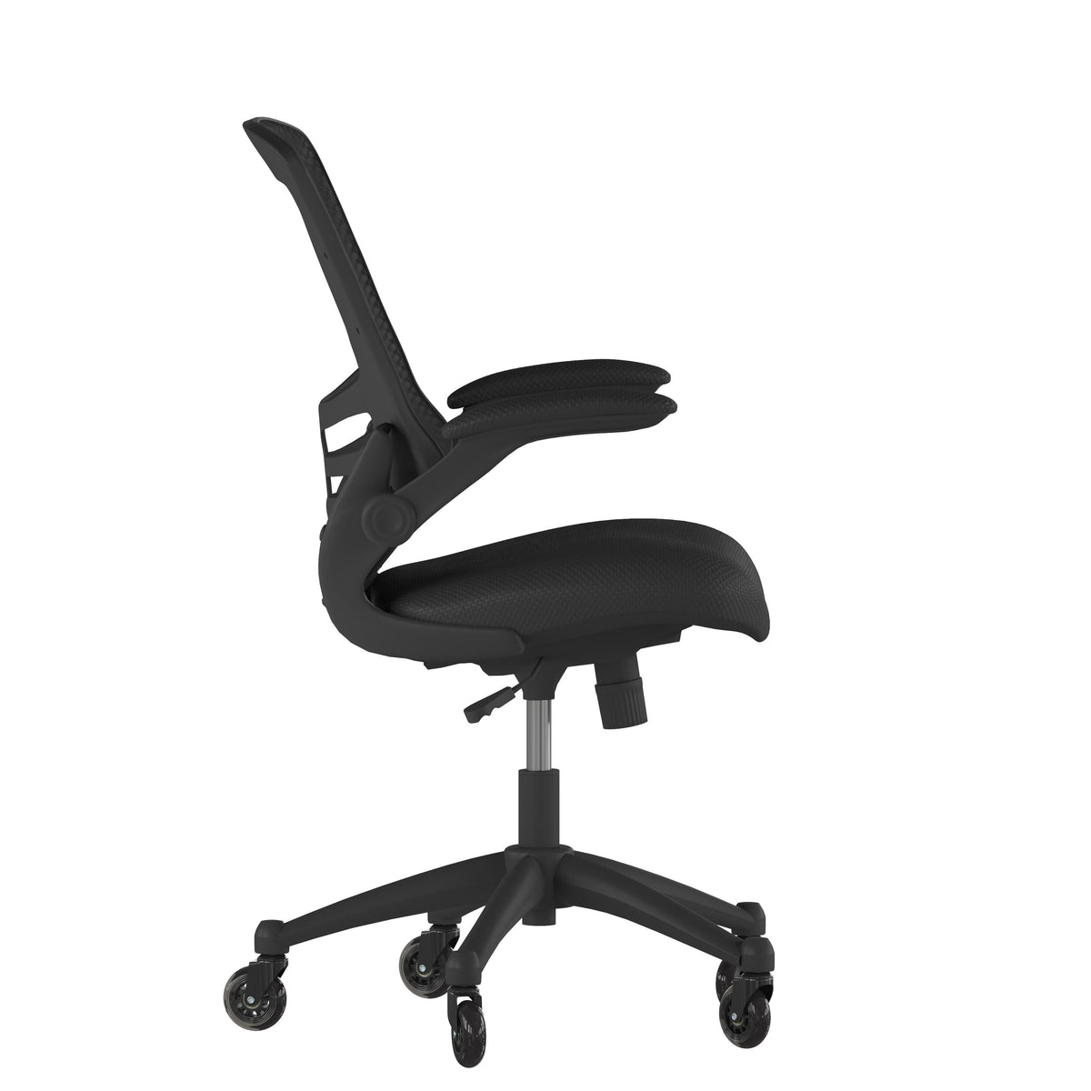 Black Mesh/Black Frame |#| Ergonomic Swivel Task Chair with Roller Wheels & Flip Up Arms - Black Mesh