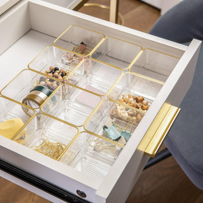Kerry 12 Pack Plastic Stackable Office Desk Drawer Organizers with Metallic Trim, 3" x 3" - View 2