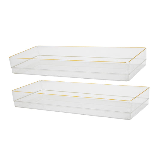 Kerry 2 Pack Plastic Stackable Office Desk Drawer Organizers with Metallic Trim, 15" x 6"