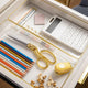 Set of 3 Plastic Stacking Desk Drawer Organizers with Gold Trim - 12 x 6